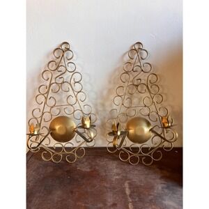 Midcentury Brass Scroll Taper Candle Wall Sconce Set of 2